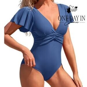 Charmo Ruffle Shoulder Tie Back One Piece Swimsuit Size M